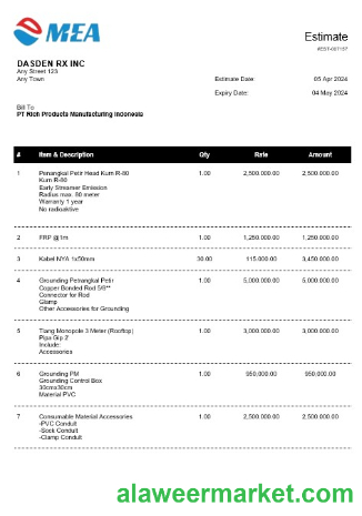 INDONESIA MEA business utility bill Word and PDF template